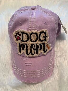 KBETHOS cotton vintage, distressed, lavender color adjustable “Dog Mom” cap NWT